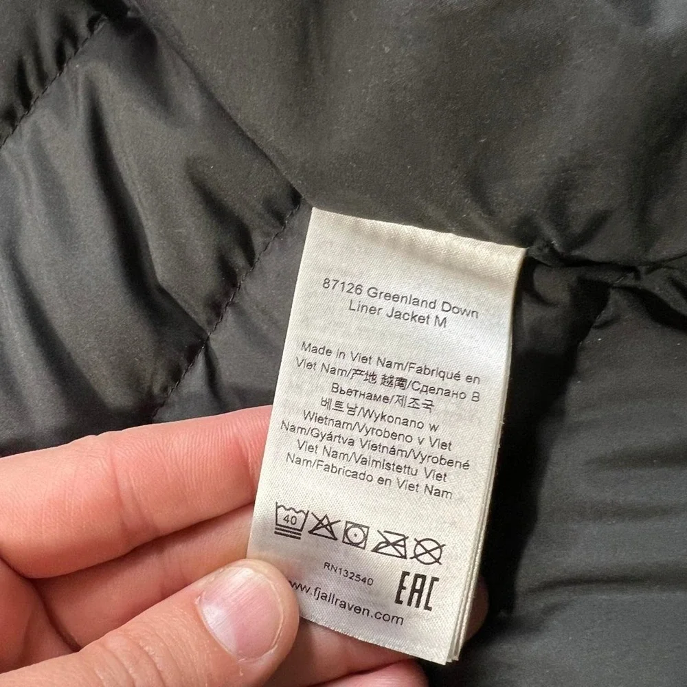 Fjallraven Greenland Down Liner Jacket Medium Black 600 Fill Power Down Puffer